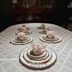 Royal Stafford Birkley Rose 35pc Dinner Set for 7 Gold Rim Bone China MINT
