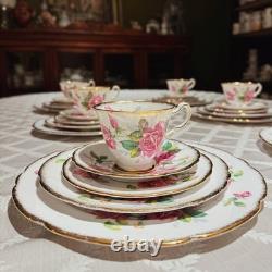 Royal Stafford Birkley Rose 35pc Dinner Set for 7 Gold Rim Bone China MINT