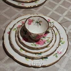 Royal Stafford Birkley Rose 35pc Dinner Set for 7 Gold Rim Bone China MINT