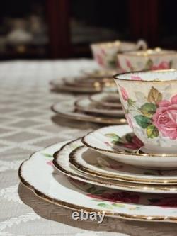 Royal Stafford Birkley Rose 35pc Dinner Set for 7 Gold Rim Bone China MINT