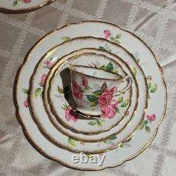 Royal Stafford Birkley Rose 35pc Dinner Set for 7 Gold Rim Bone China MINT