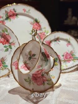 Royal Stafford Birkley Rose 35pc Dinner Set for 7 Gold Rim Bone China MINT