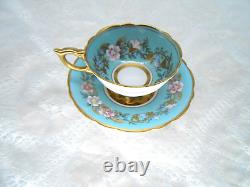 Royal Stafford Garland Blue Tea Cup + Saucer Gold Trim Scalloped, England, VTG