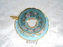 Royal Stafford Garland Blue Tea Cup + Saucer Gold Trim Scalloped, England, VTG