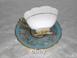 Royal Stafford Garland Blue Tea Cup + Saucer Gold Trim Scalloped, England, VTG