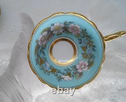 Royal Stafford Garland Blue Tea Cup + Saucer Gold Trim Scalloped, England, VTG