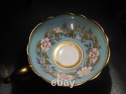 Royal Stafford Garland Blue Tea Cup + Saucer Gold Trim Scalloped, England, VTG