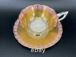 Royal Stafford Pink Heavy Gold Flower Prin Tea Cup Saucer Set Bone China England