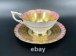 Royal Stafford Pink Heavy Gold Flower Prin Tea Cup Saucer Set Bone China England