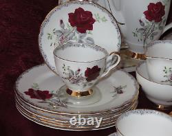 Royal Stafford Teapot Coffee Roses & Gold Bone china England 34 piece Dinner set