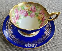 Royal Stafford Vintage Teacup & Saucer Set Heavy Gold With Cabbage Rose Garland