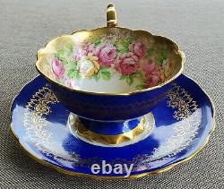 Royal Stafford Vintage Teacup & Saucer Set Heavy Gold With Cabbage Rose Garland