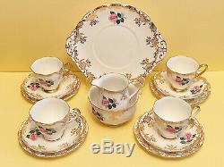 Royal Standard Bone China England Tea Set Pink Roses & Gold Filigree 15 Pieces
