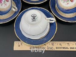 Royal Swansea Fortune Cobalt Blue Tea Cup Saucer Set x 4 Bone China England