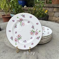 Royal Victoria Fine Bone China Purple Violet Pattern Set Of 10 Plates Gold Trim