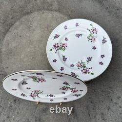 Royal Victoria Fine Bone China Purple Violet Pattern Set Of 10 Plates Gold Trim
