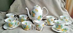 Royal Windsor England Yellow Rose & Blue Flower Bone China England 15 Pc Tea Set