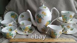 Royal Windsor England Yellow Rose & Blue Flower Bone China England 15 Pc Tea Set