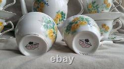 Royal Windsor England Yellow Rose & Blue Flower Bone China England 15 Pc Tea Set