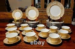 Royal Worcester 60 Pc 12 Set Embassy Gold Encrusted Dinner Plates Cups & Saucers