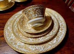 Royal Worcester 60 Pc 12 Set Embassy Gold Encrusted Dinner Plates Cups & Saucers