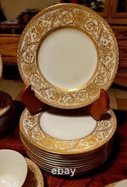 Royal Worcester 60 Pc 12 Set Embassy Gold Encrusted Dinner Plates Cups & Saucers