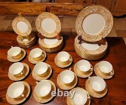 Royal Worcester 60 Pc 12 Set Embassy Gold Encrusted Dinner Plates Cups & Saucers