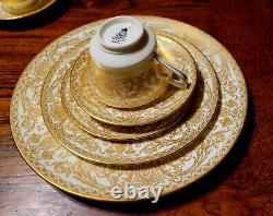 Royal Worcester 60 Pc 12 Set Embassy Gold Encrusted Dinner Plates Cups & Saucers