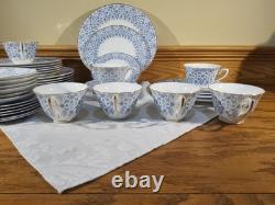 Royal Worcester Blue Aragon China Dinnerware, Set 5 Pc Per Person Service 8