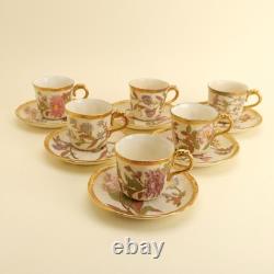 Royal Worcester Bone China Set of 6 Floral Blush Ivory Demitasse Cups & Saucers