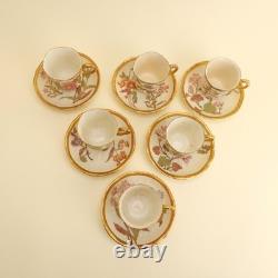 Royal Worcester Bone China Set of 6 Floral Blush Ivory Demitasse Cups & Saucers