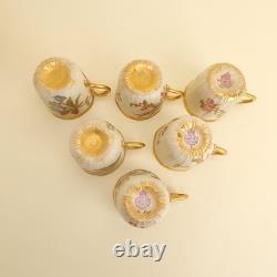 Royal Worcester Bone China Set of 6 Floral Blush Ivory Demitasse Cups & Saucers