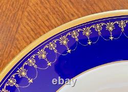 Royal Worcester Imperial Bone China 22 Kt Gold Cobalt Blue Plates 10 Set 10.5