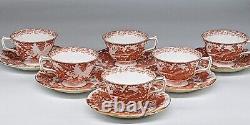 SET 6 Red Aves by Royal Crown Derby BONE CHINA England footed cups & saucers vtg