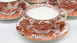 SET 6 Red Aves by Royal Crown Derby BONE CHINA England footed cups & saucers vtg