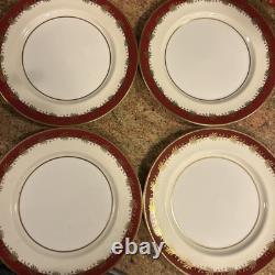 SET OF 4 AYNSLEY Burgundy GOLD Leaf Scroll PLATE 8013 BONE CHINA England 10.25