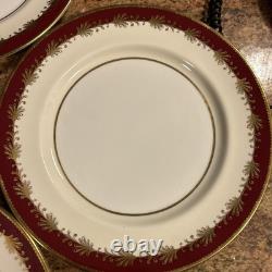 SET OF 4 AYNSLEY Burgundy GOLD Leaf Scroll PLATE 8013 BONE CHINA England 10.25