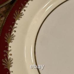 SET OF 4 AYNSLEY Burgundy GOLD Leaf Scroll PLATE 8013 BONE CHINA England 10.25