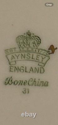 SET OF 4 AYNSLEY Burgundy GOLD Leaf Scroll PLATE 8013 BONE CHINA England 10.25