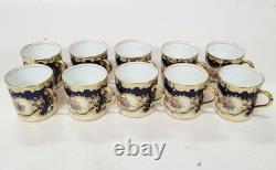 SET of 10 Antique ENGLISH Floral & Gilt Fine China PORCELAIN CUPS by AYNSLEY