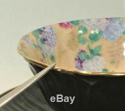SHELLEY English China SUMMER GLORY Cup and Saucer Set Black OLEANDER Shape