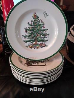 SPODE Christmas Tree China Set of 12 Dinner Plates made in England MINT 10 7/8