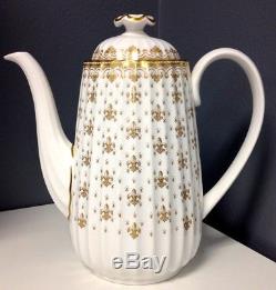 SPODE ENGLAND Fleur De Lys Vintage Gold White Hand Painted Bone China Tea Set SR