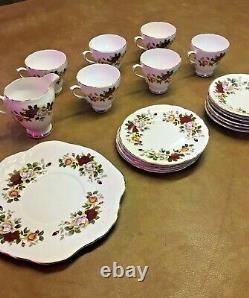 SUTHERLAND STAFFORDSHIRE ENGLAND FINE BONE CHINA Floral Tea Set And Plate