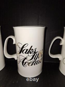 Saks Fifth 5th Avenue Gold White Mug Coffee Bone China England Set of 4