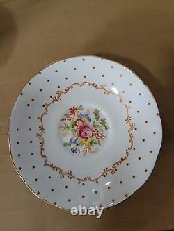 Salisbury Fine Bone China Cup Saucer Set England Floral Dots Scrollwork Vtg