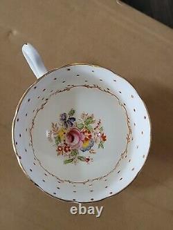 Salisbury Fine Bone China Cup Saucer Set England Floral Dots Scrollwork Vtg