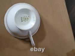 Salisbury Fine Bone China Cup Saucer Set England Floral Dots Scrollwork Vtg