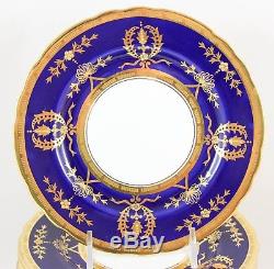 Set 10 Bread Plates Aynsley China England 8225 Cobalt Blue Raised Gold Encrusted