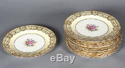 Set 12 Plates 8-3/16 Aynsley Bone China England Pink Rose Gold Lace Border 7805